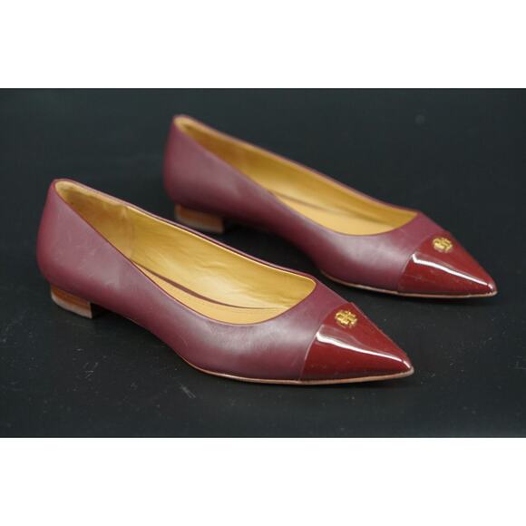 Tory Burch Burgundy Leather Fairford Pointy Toe Ballet Flats SZ 6 Logo $250 New - Picture 9 of 12